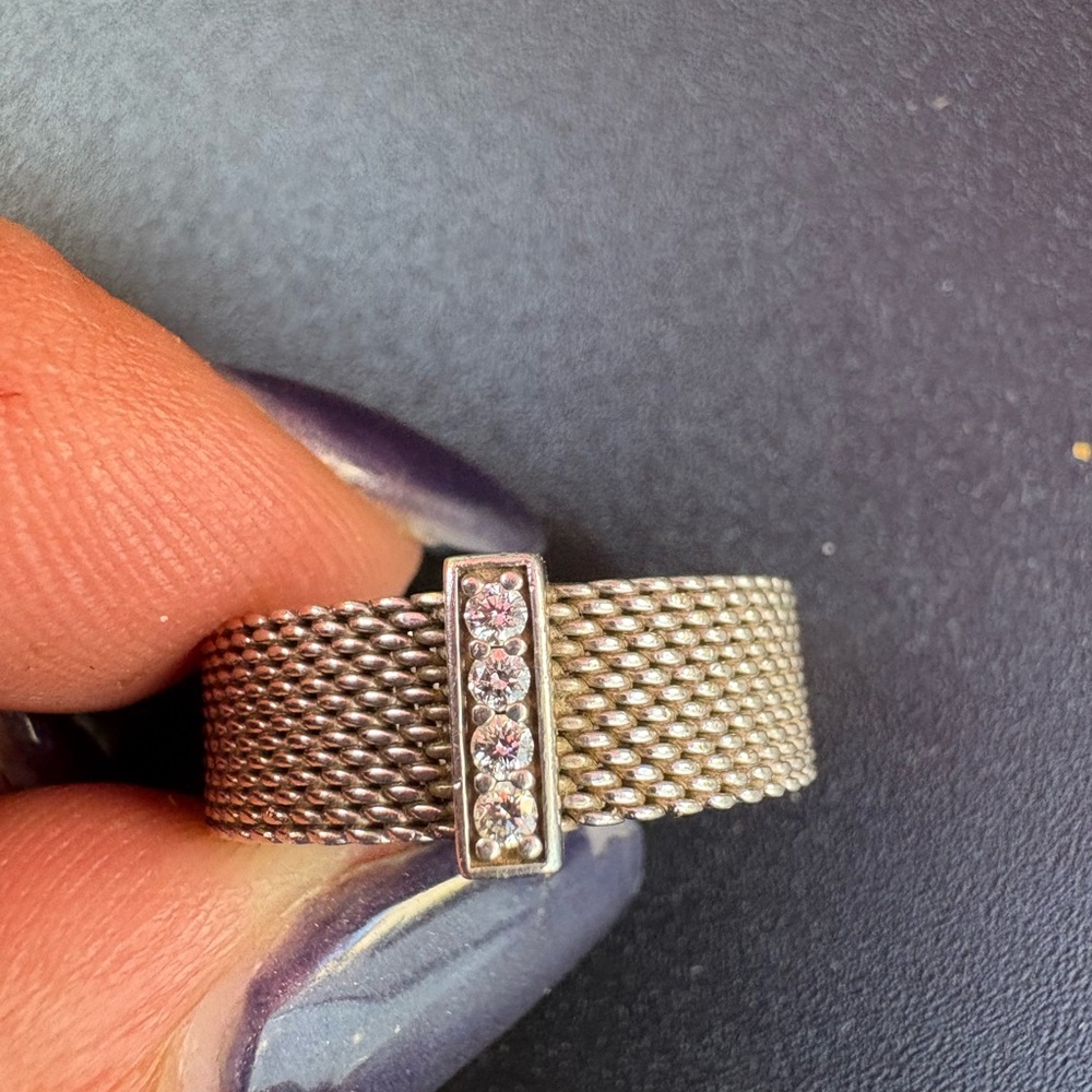 Tiffany & Co. Silver Mesh Ring with 4 diamonds !!
